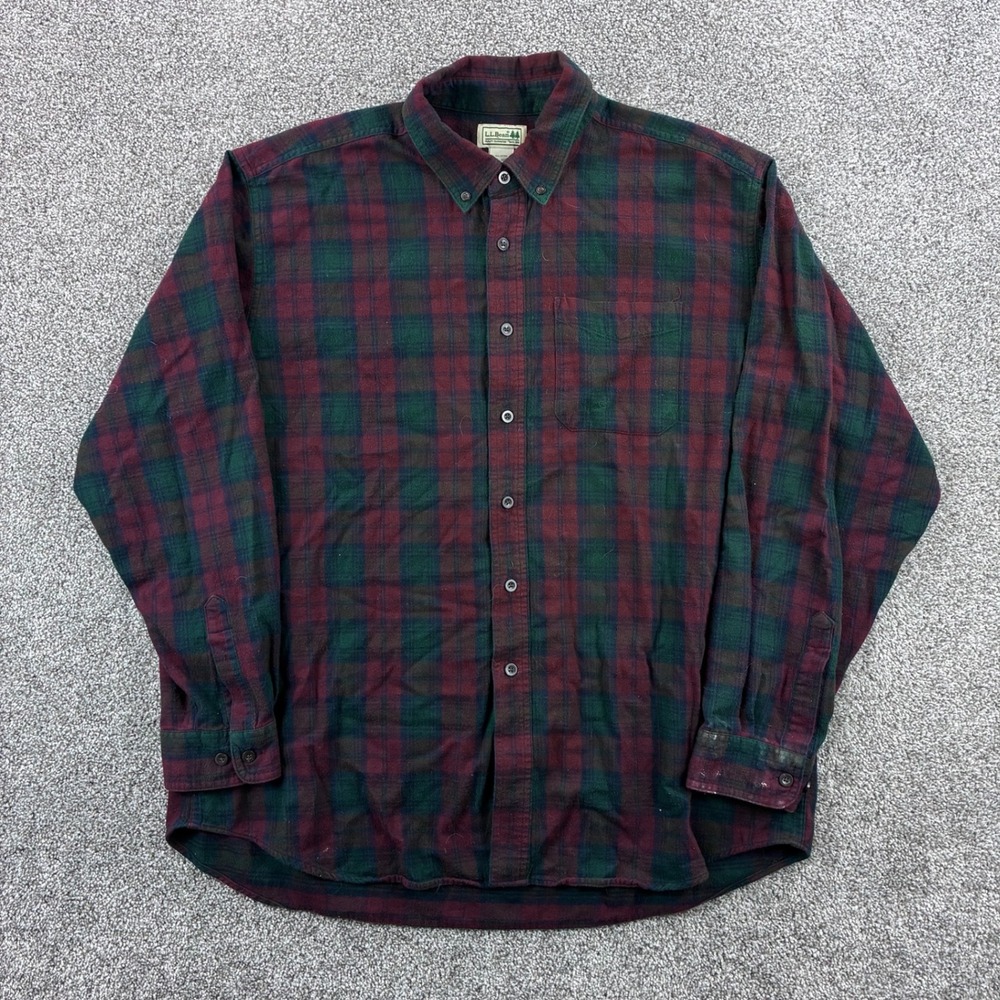 Vintage L.L. Bean Flannel Shirt Mens XL Red Plaid Cotton Button Up Long Sleeve